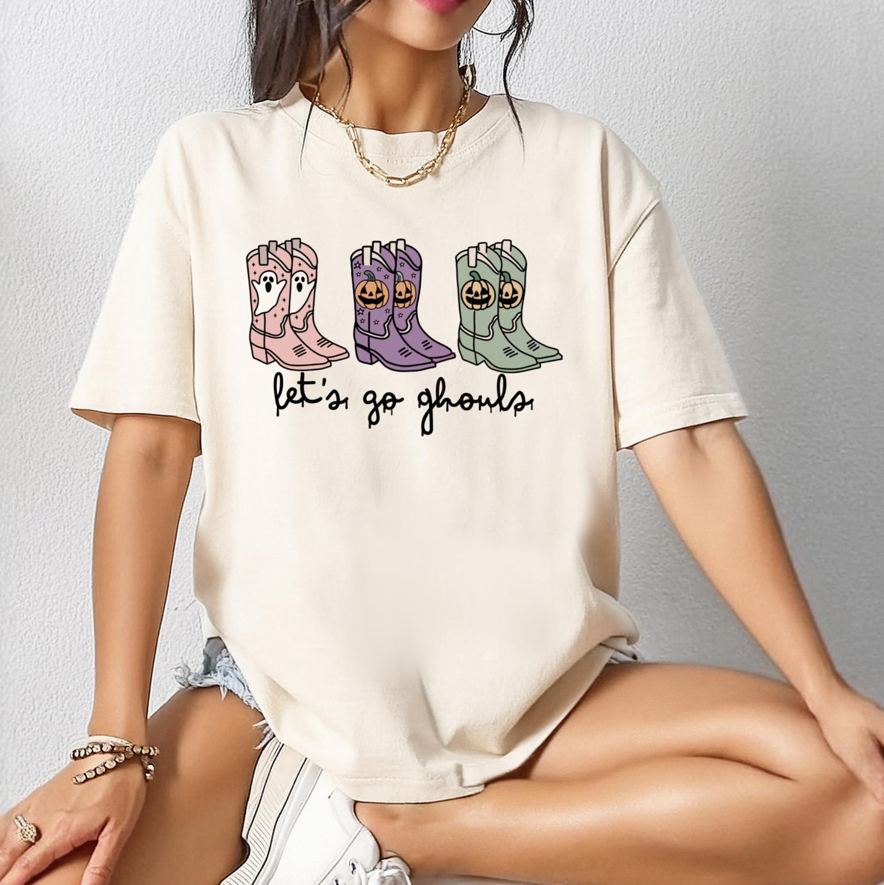 Let’s Go Ghouls Shirt, Cowgirl Halloween Sweatshirt or Tee, Cute Western Halloween Graphic Shirt, Spooky Season DTG Print