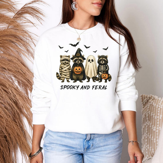 Spooky and Feral Shirt, Halloween Sweatshirt or Tee, Cute Spooky Season Graphic Shirt, DTG Printed Halloween Crewneck