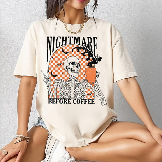 I’m a Nightmare Before Coffee Shirt, Funny Coffee Sweatshirt or Tee, Halloween Coffee Graphic Shirt, DTG Printed