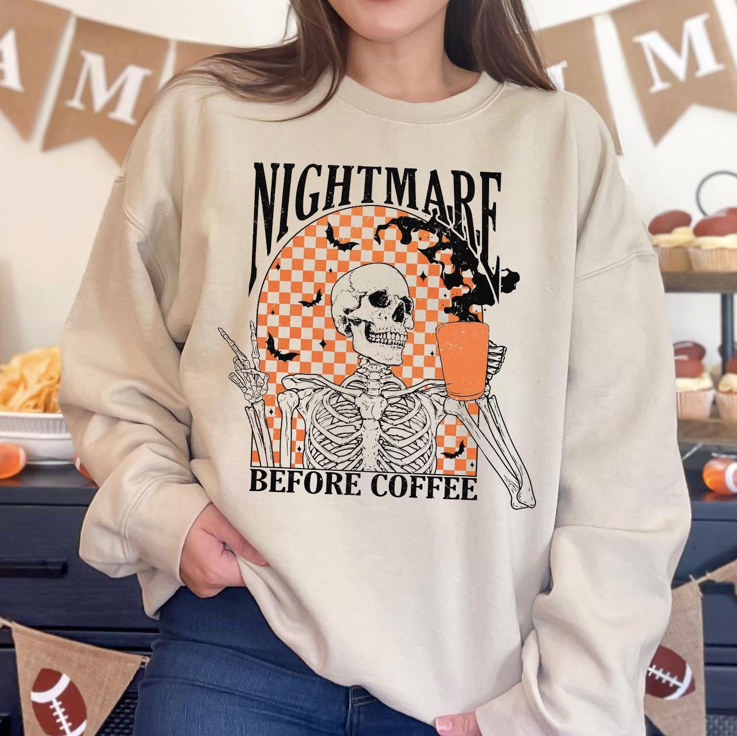 I’m a Nightmare Before Coffee Shirt, Funny Coffee Sweatshirt or Tee, Halloween Coffee Graphic Shirt, DTG Printed