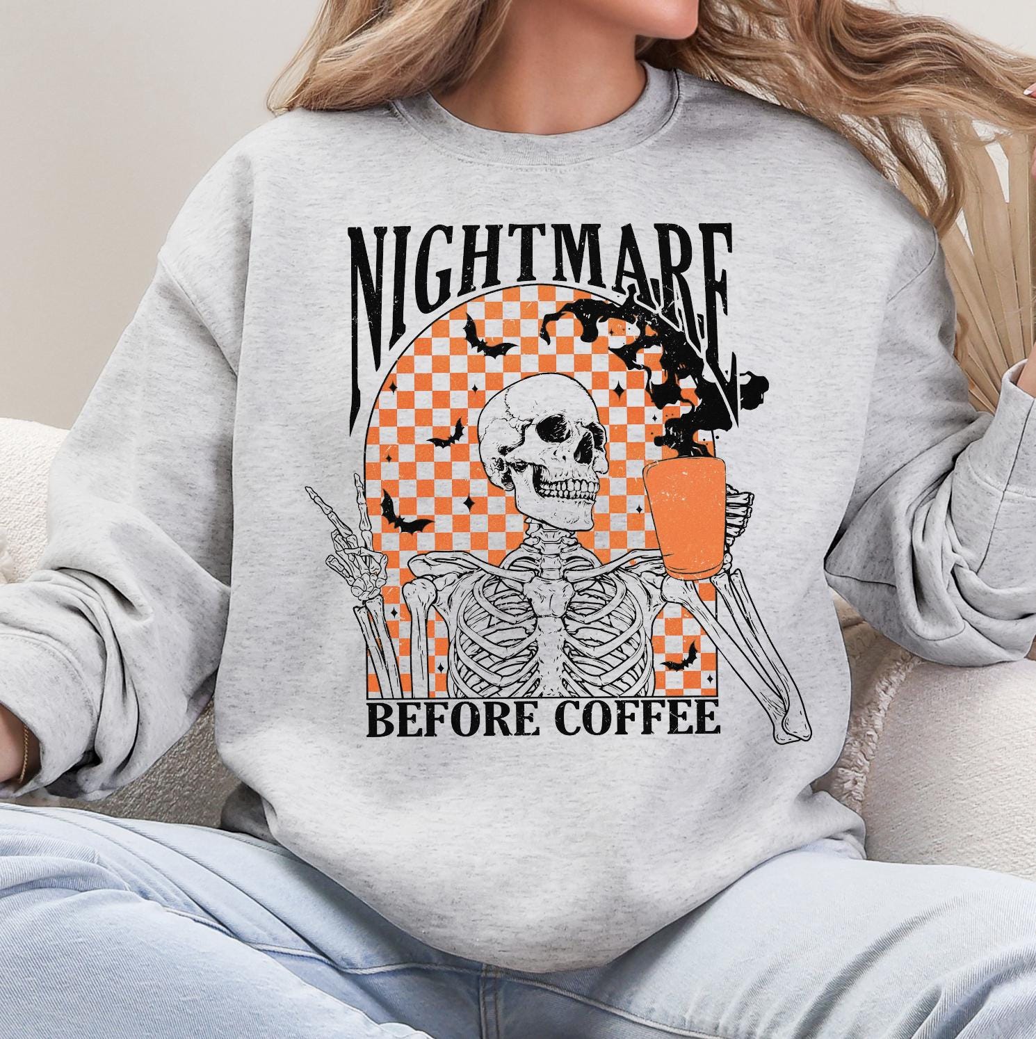 I’m a Nightmare Before Coffee Shirt, Funny Coffee Sweatshirt or Tee, Halloween Coffee Graphic Shirt, DTG Printed