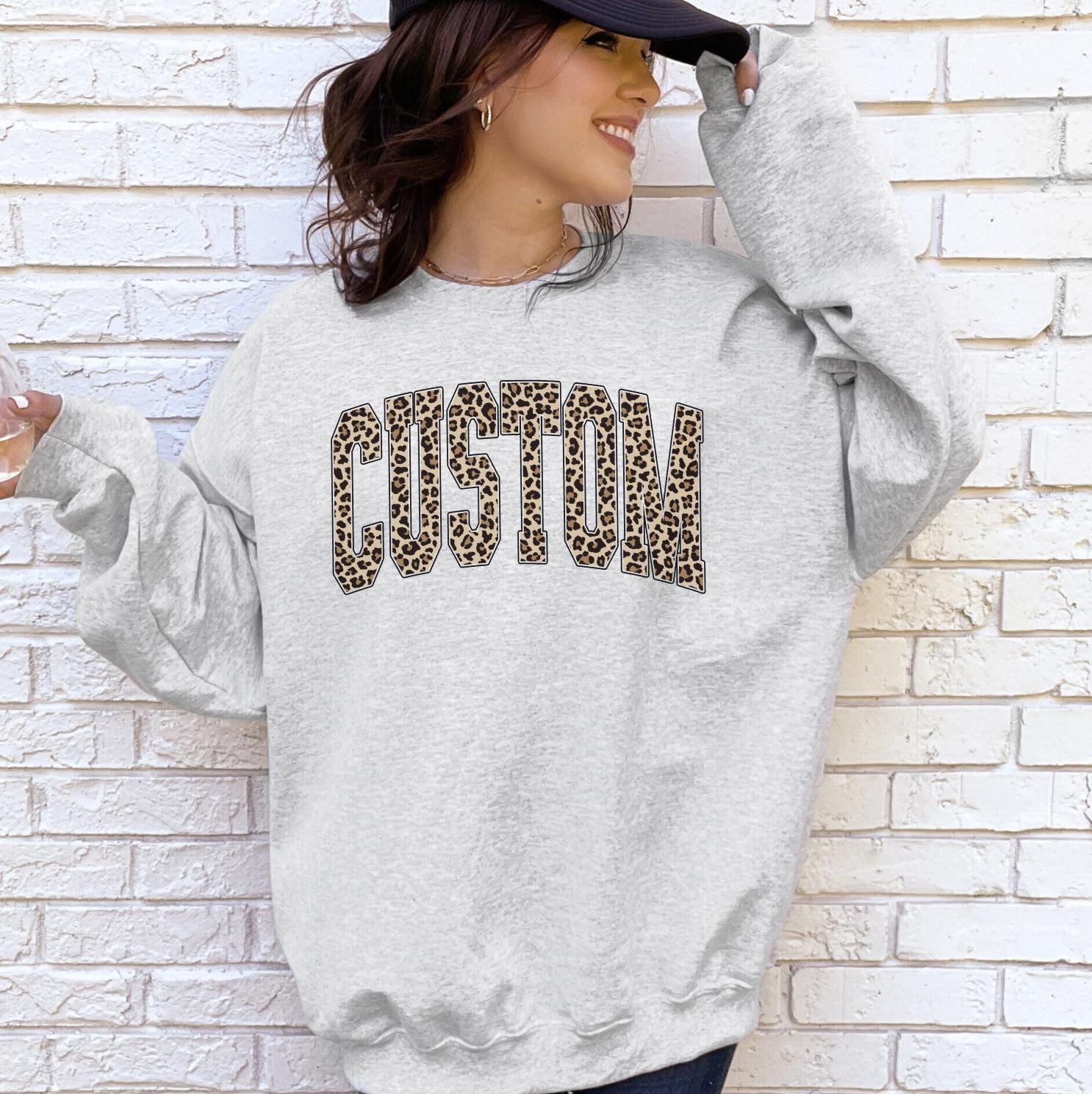 Custom Leopard Pattern Text Sweatshirt or T-Shirt: Personalized Leopard Style