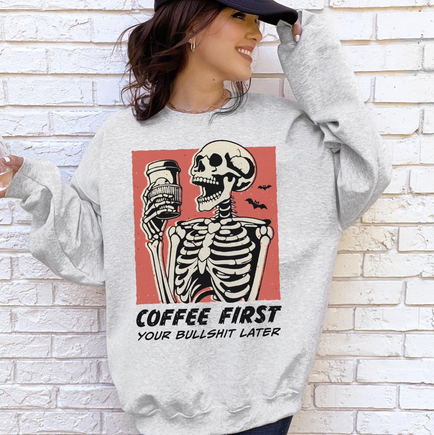 Coffee First Your BS Later Sweatshirt or T-Shirt, Funny Coffee Lover Graphic Tee, DTG Printed Cozy Caffeine Shirt, Sassy Coffee Gift