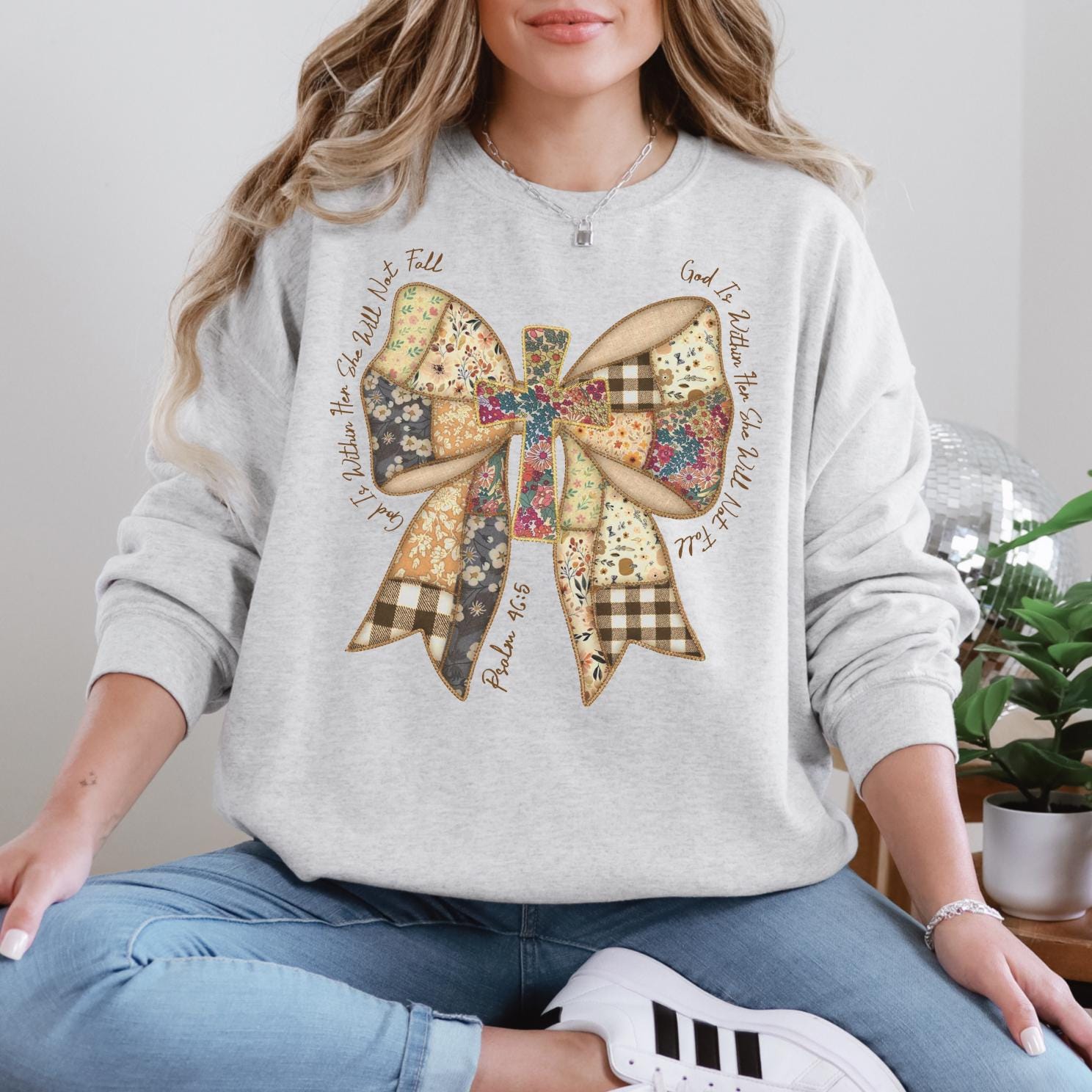 Faith Bow Sweatshirt or T-Shirt, Christian Graphic Tee, DTG Printed Inspirational Shirt, Cute Faith Outfit, Religious Gift for Women