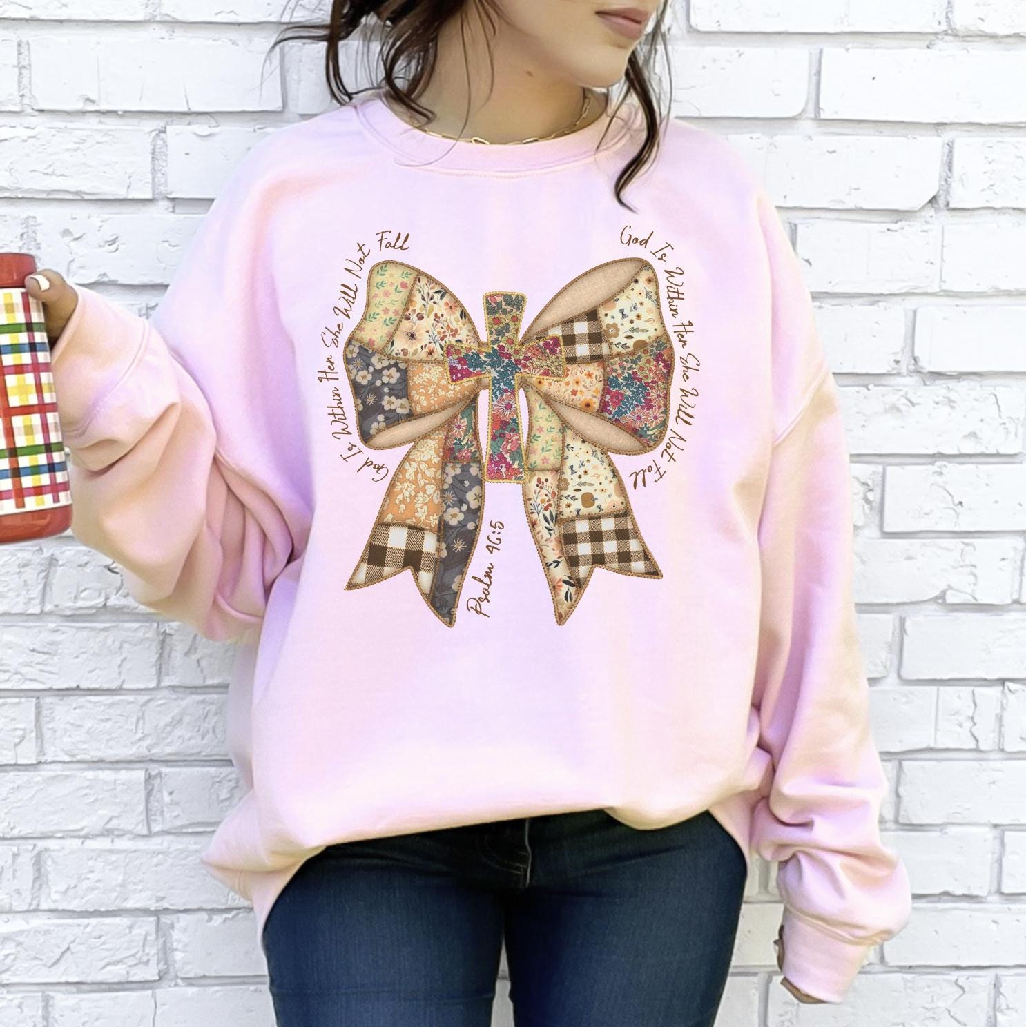 Faith Bow Sweatshirt or T-Shirt, Christian Graphic Tee, DTG Printed Inspirational Shirt, Cute Faith Outfit, Religious Gift for Women