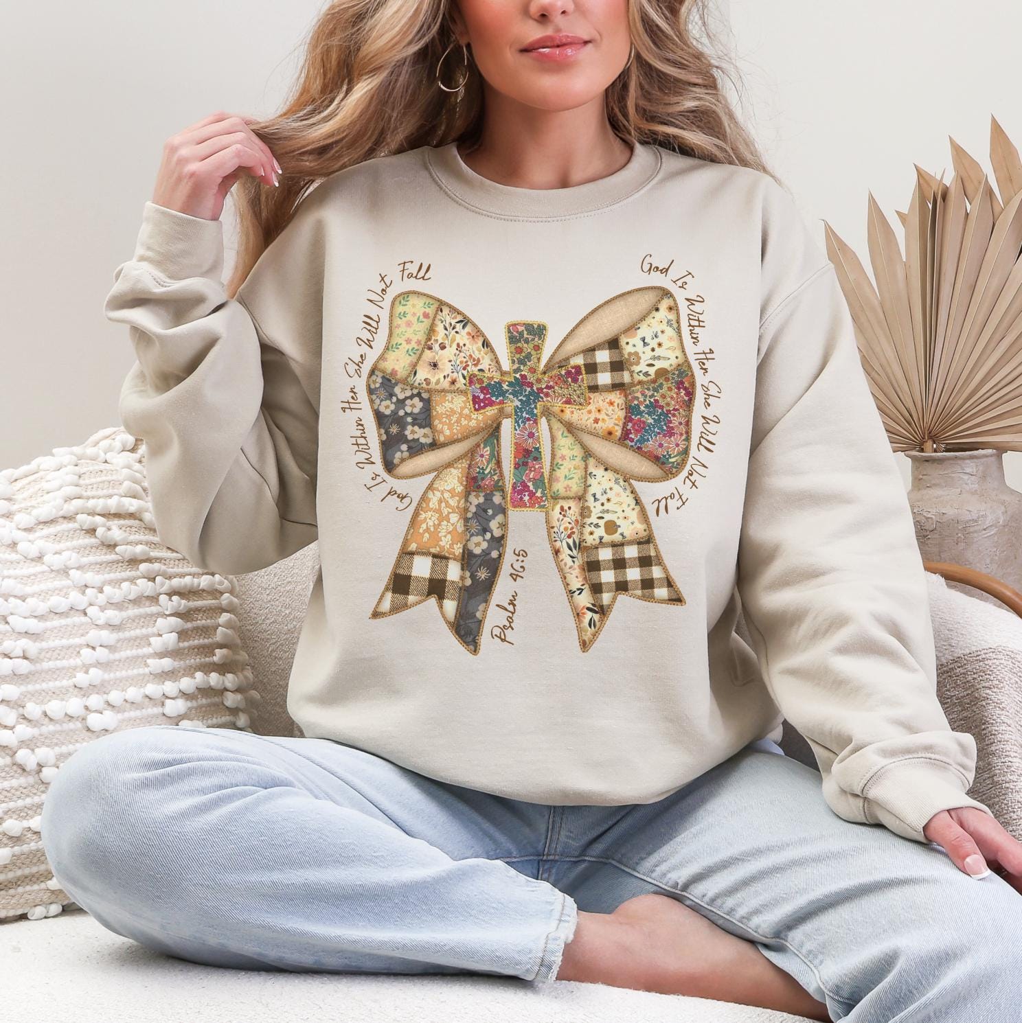 Faith Bow Sweatshirt or T-Shirt, Christian Graphic Tee, DTG Printed Inspirational Shirt, Cute Faith Outfit, Religious Gift for Women