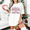 Pink Christmas Trees DTG Printed Sweatshirt or T-Shirt, Trendy Holiday Crewneck, Christmas Graphic Tee, Retro Holiday Pullover