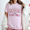 Pink Christmas Trees DTG Printed Sweatshirt or T-Shirt, Trendy Holiday Crewneck, Christmas Graphic Tee, Retro Holiday Pullover