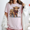 Highland Cow Christmas DTG Printed Sweatshirt or T-Shirt, Trendy Holiday Crewneck, Christmas Lights Highland Western Cow