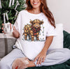 Highland Cow Christmas DTG Printed Sweatshirt or T-Shirt, Trendy Holiday Crewneck, Christmas Lights Highland Western Cow