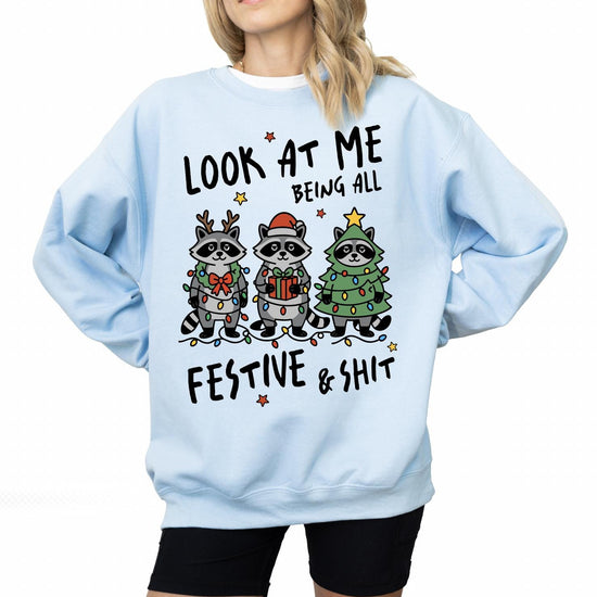 Funny Raccoons DTG Printed Christmas Sweatshirt