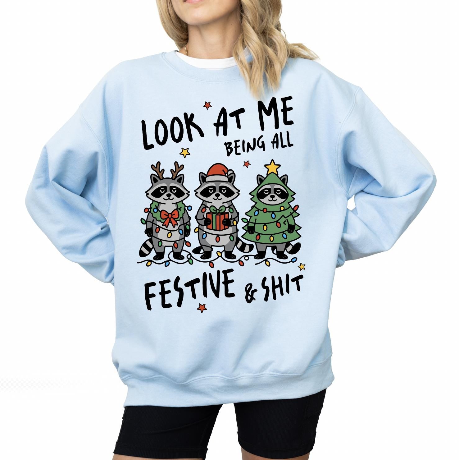 Funny Raccoons DTG Printed Christmas Sweatshirt
