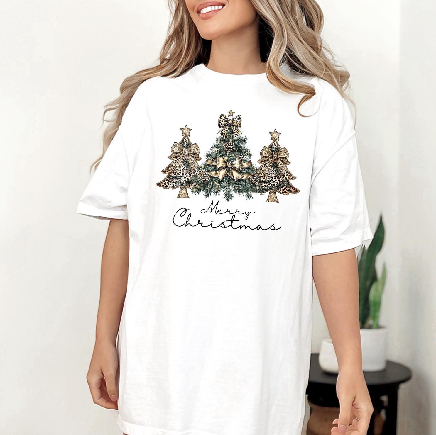Merry Christmas Trees Sweatshirt or T-Shirt | DTG Printed Holiday Graphic Shirt | Cozy Unisex Christmas Top
