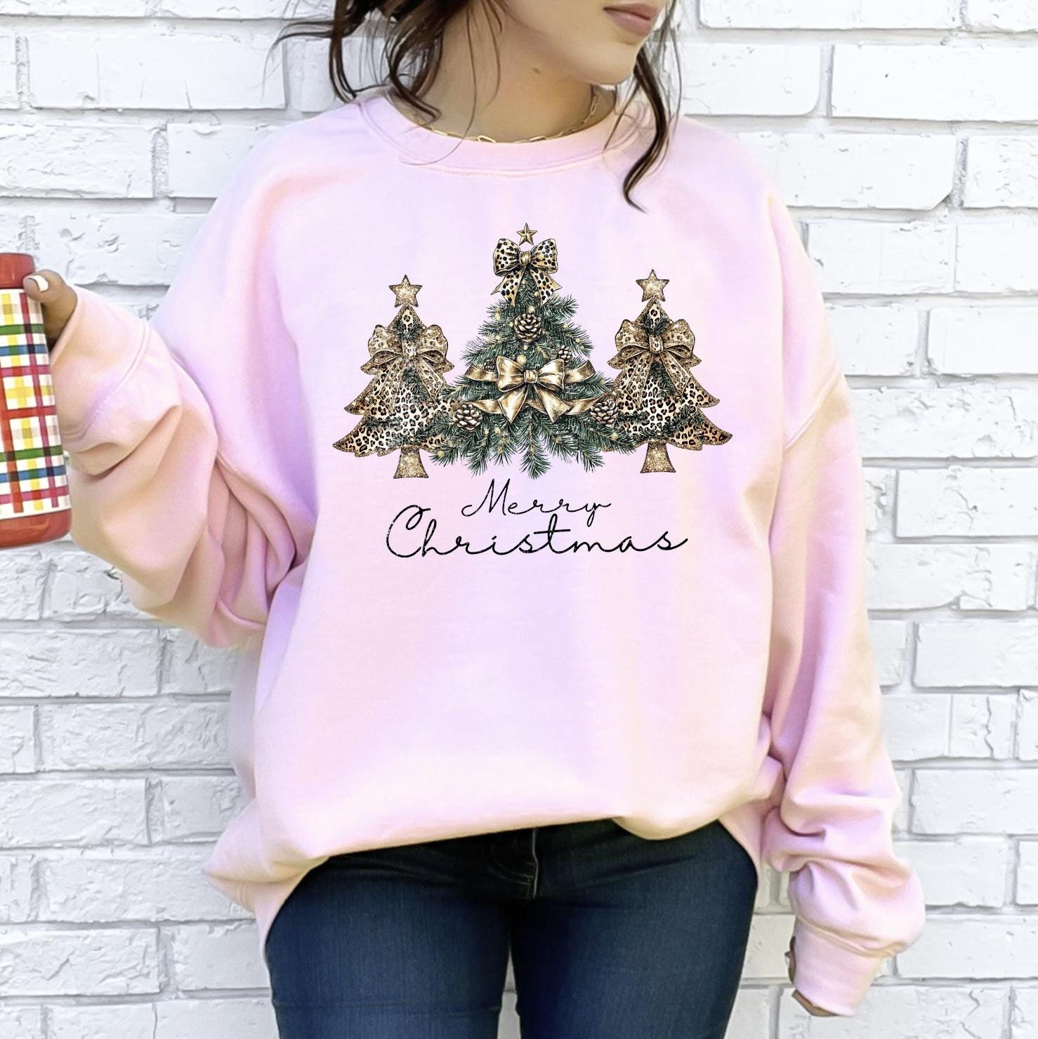 Merry Christmas Trees Sweatshirt or T-Shirt | DTG Printed Holiday Graphic Shirt | Cozy Unisex Christmas Top