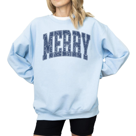 Merry Varsity Letters Christmas Sweatshirt | Trendy Christmas Pullover | Retro Holiday Crewneck | Cozy Sweatshirt | Cute Christmas Outfit