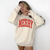 Merry Varsity Letters Christmas Sweatshirt | Trendy Christmas Pullover | Retro Holiday Crewneck | Cozy Sweatshirt | Cute Christmas Outfit