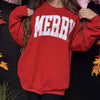 Merry Varsity Letters Christmas Sweatshirt | Trendy Christmas Pullover | Retro Holiday Crewneck | Cozy Sweatshirt | Cute Christmas Outfit
