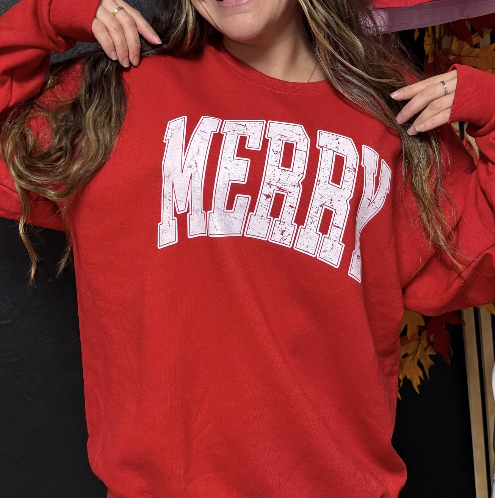 Merry Varsity Letters Christmas Sweatshirt | Trendy Christmas Pullover | Retro Holiday Crewneck | Cozy Sweatshirt | Cute Christmas Outfit