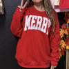 Merry Varsity Letters Christmas Sweatshirt | Trendy Christmas Pullover | Retro Holiday Crewneck | Cozy Sweatshirt | Cute Christmas Outfit