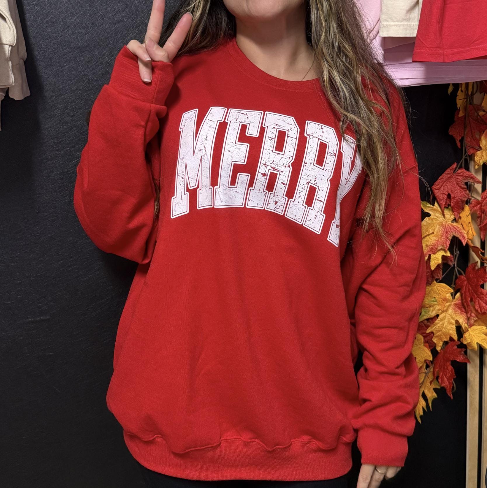 Merry Varsity Letters Christmas Sweatshirt | Trendy Christmas Pullover | Retro Holiday Crewneck | Cozy Sweatshirt | Cute Christmas Outfit