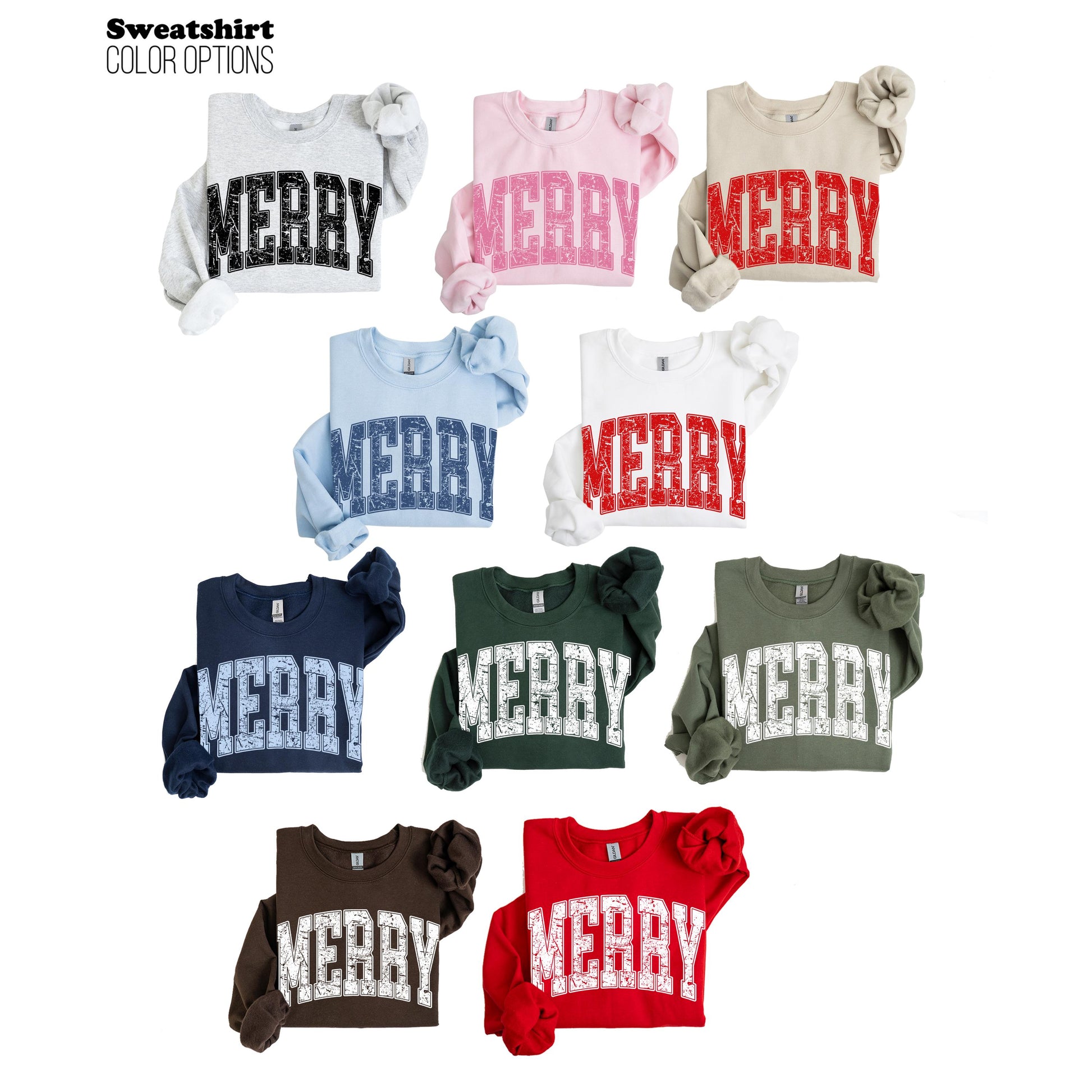 Merry Varsity Letters Christmas Sweatshirt | Trendy Christmas Pullover | Retro Holiday Crewneck | Cozy Sweatshirt | Cute Christmas Outfit