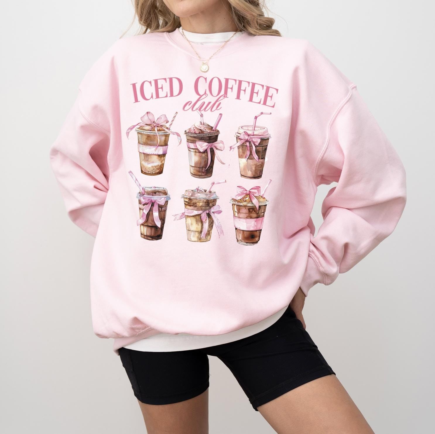 Iced Coffee Club Sweatshirt or T-Shirt, Funny Coffee Lover Graphic Tee, DTG Printed Cozy Coffee Shirt, Caffeine Addict Gift
