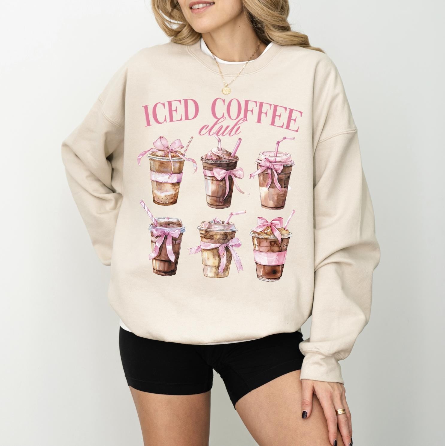 Iced Coffee Club Sweatshirt or T-Shirt, Funny Coffee Lover Graphic Tee, DTG Printed Cozy Coffee Shirt, Caffeine Addict Gift