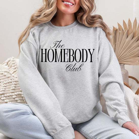 The Homebody Club Sweatshirt or T-Shirt, Cozy Loungewear Graphic Tee, DTG Printed Minimalist Comfort Shirt, Introvert Gift