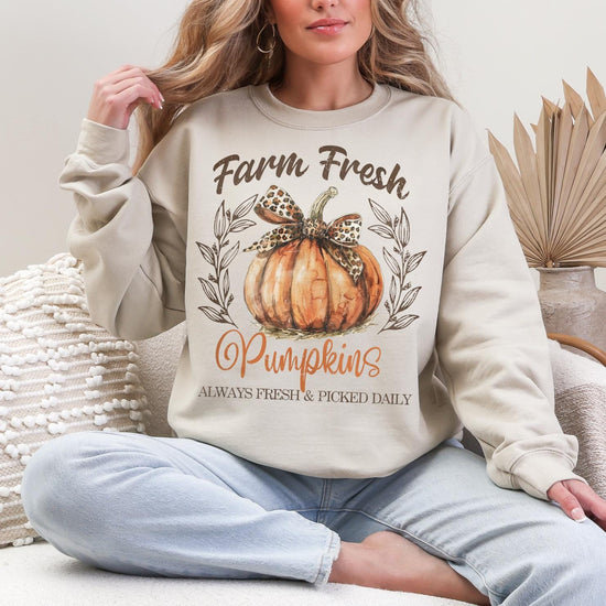 Farm Fresh Pumpkins Sweatshirt or T-Shirt, Fall Pumpkin Patch Shirt, Autumn Cozy Outfit, Rustic Farmhouse Fall Shirt