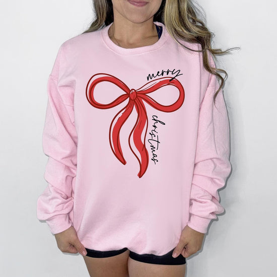 Christmas Bow Sweatshirt, Christmas Sweater, Women's Holiday Crewneck