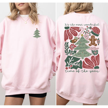 Merry Christmas DTG Printed Pink Santa Sweatshirt or T-Shirt | Cute Holiday Graphic Tee | Pink Christmas Shirt