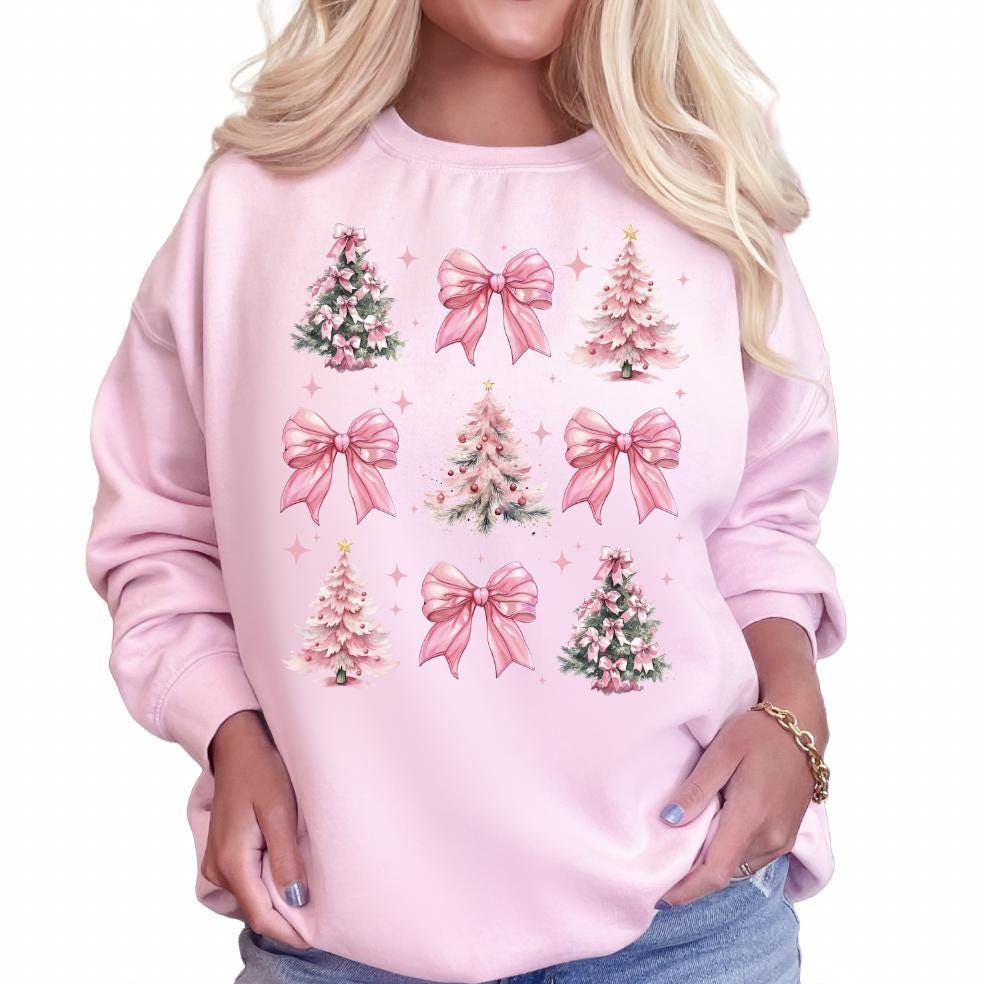 Pink Christmas Icons Sweatshirt or T-Shirt | Cute Holiday Graphic Tee | Pink Christmas Shirt