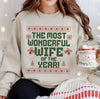 Most Wonderful Wife of the Year Christmas DTG Printed Christmas Sweatshirt or T-Shirt | Cute Holiday Graphic Tee | Pink Christmas Shirt