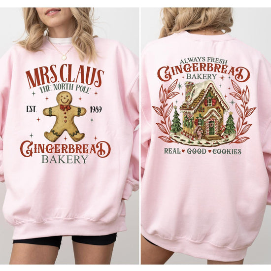 Mrs. Claus Gingerbread House Christmas Sweatshirt, Gingerbread Christmas Tree Farm, Retro Griswold Christmas