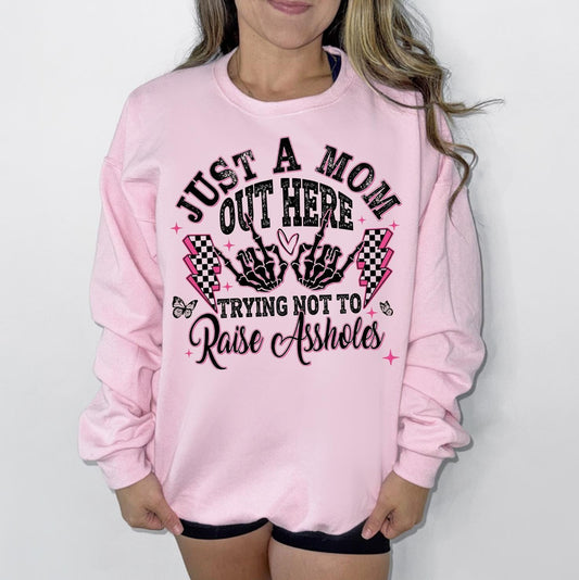 Just a Mom Out Here Sweatshirt | Mom Life Graphic Crewneck | Funny Relatable Mom Shirt | Trendy Gift for Moms