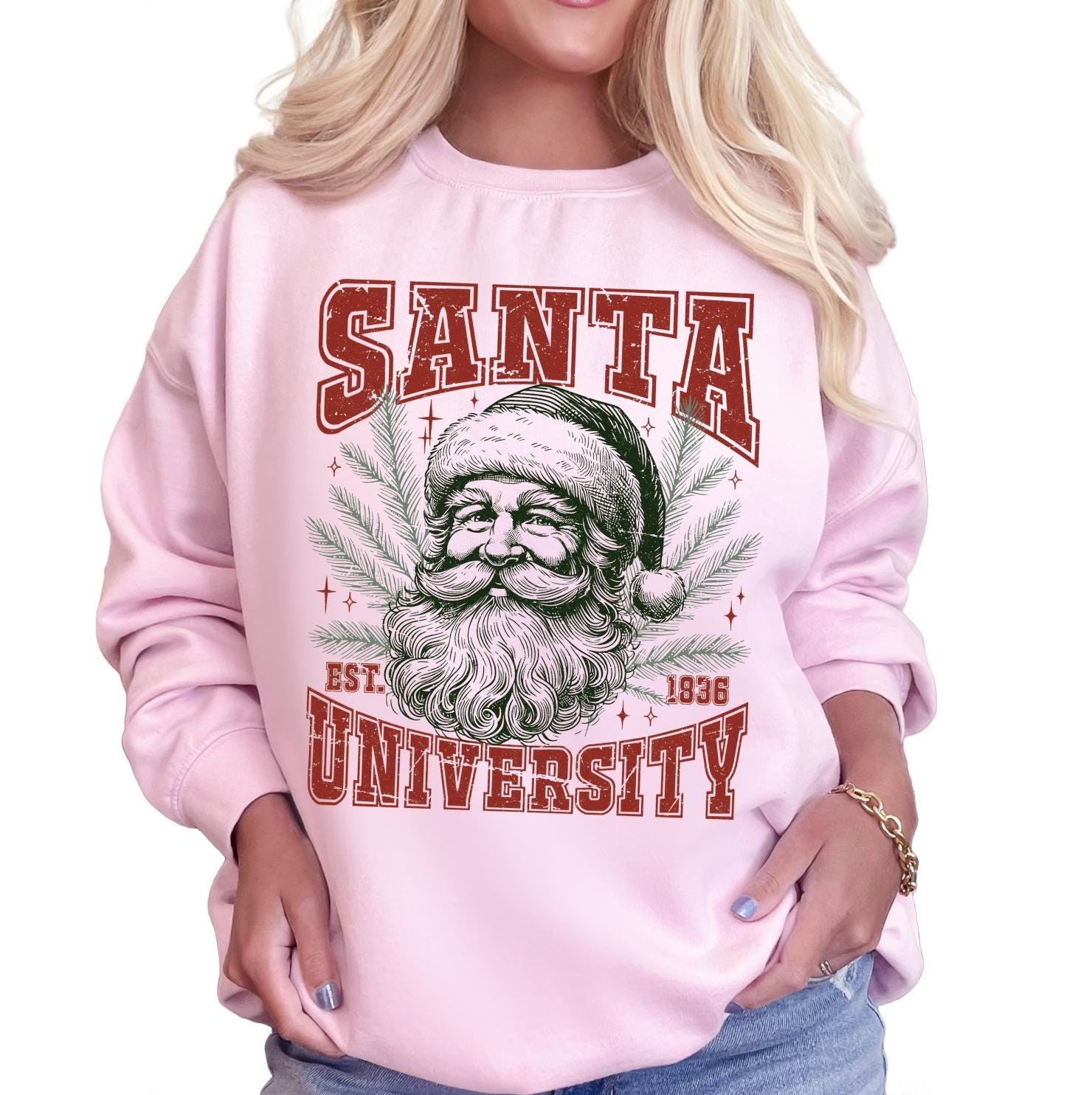 Santa University Christmas Sweatshirt and Hoodie, Retro Holiday Santa Sweatshirt, Merry Christmas Sweater, Christmas Santa Bow