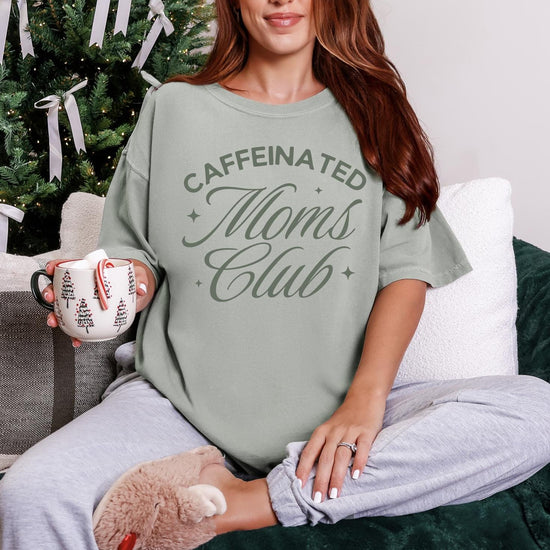 Caffeinated Moms Club Sweatshirt or T-Shirt | Funny Mom Shirt | Coffee Lover Mom Life Tee | Trendy Graphic Sweatshirt | DTG Printed Mom Gift