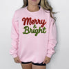 Merry & Bright Faux Yarn Sweatshirt, Retro Holiday Santa Sweatshirt, Merry Christmas Sweater, Christmas Santa Bow