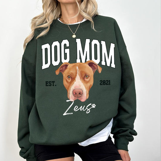Custom Pet Christmas Sweatshirt with Photo & Name DTG Printed | Personalized Pet Portrait Sweater | Custom Dog Cat Graphic