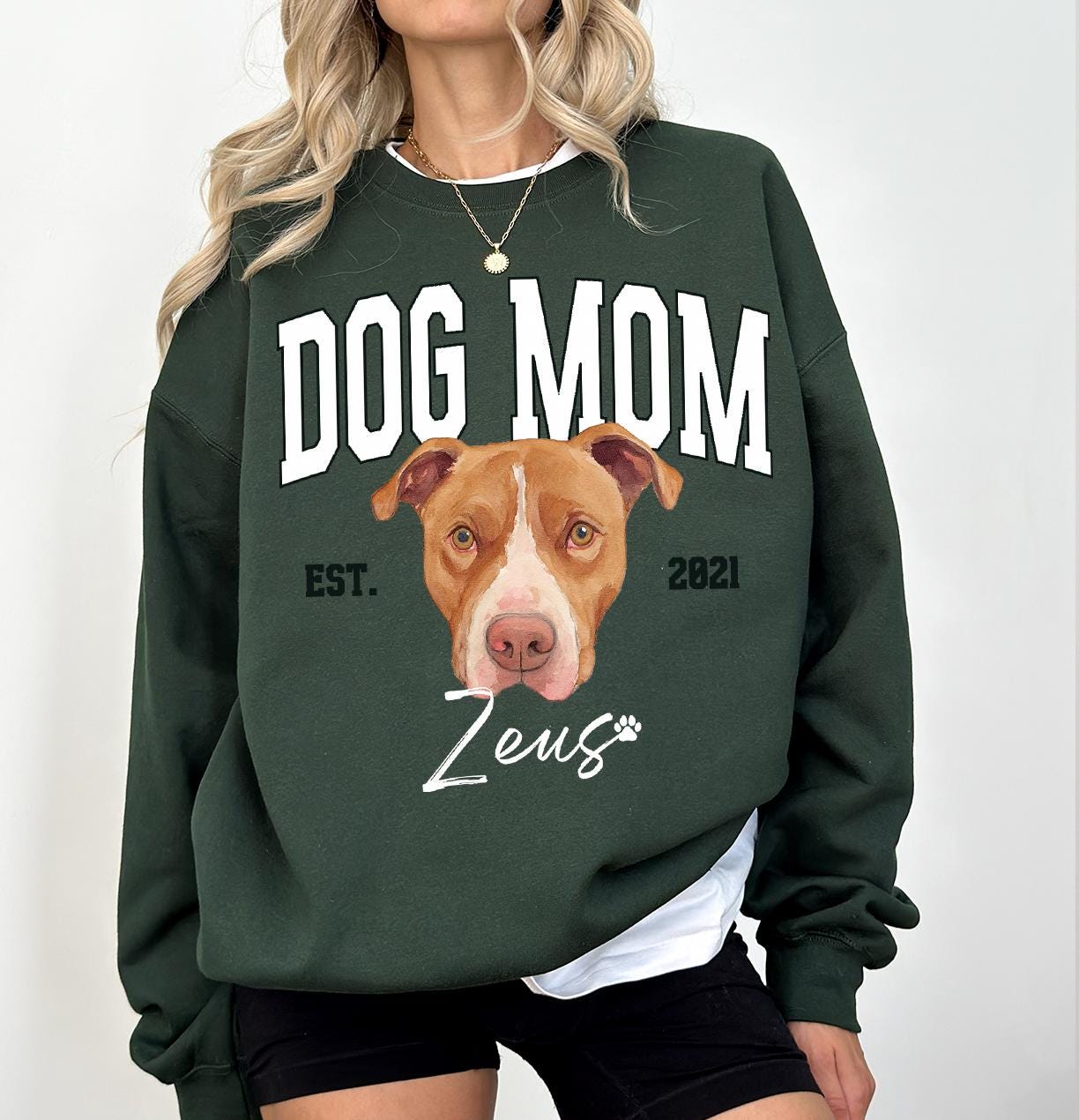Custom Pet Christmas Sweatshirt with Photo & Name DTG Printed | Personalized Pet Portrait Sweater | Custom Dog Cat Graphic