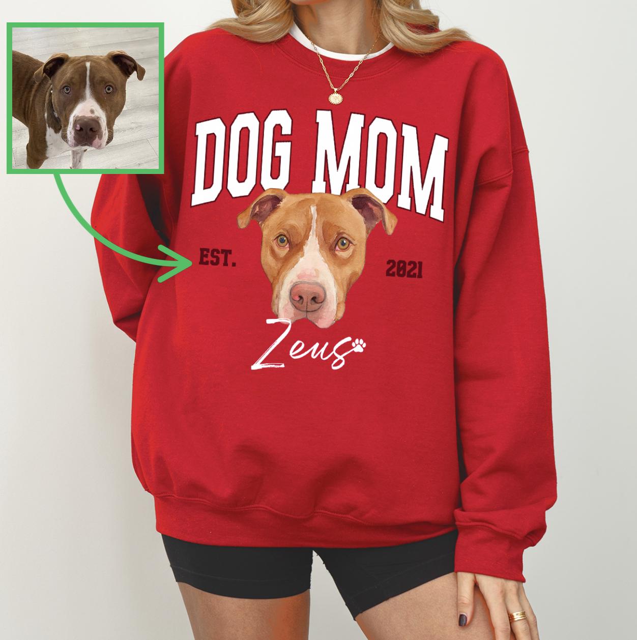 Custom Pet Christmas Sweatshirt with Photo & Name DTG Printed | Personalized Pet Portrait Sweater | Custom Dog Cat Graphic
