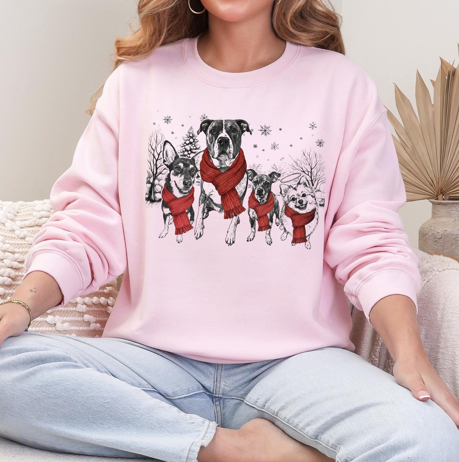 Custom Multi Pet Christmas T-Shirt with Photo & Name DTG Printed | Personalized Pet Portrait Shirt | Custom Dog Cat Sweatshirt