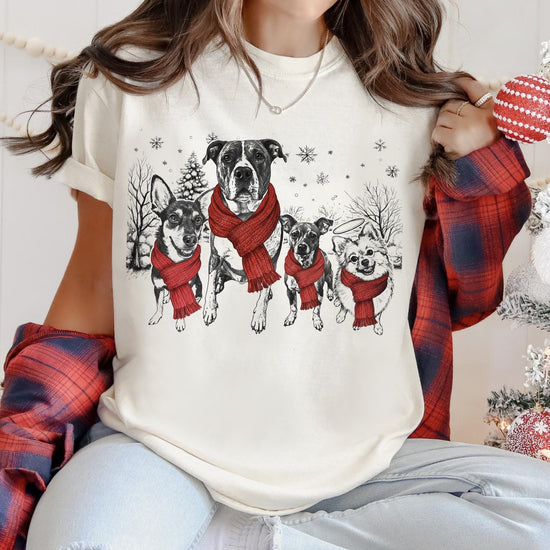 Custom Multi Pet Christmas T-Shirt with Photo & Name DTG Printed | Personalized Pet Portrait Shirt | Custom Dog Cat Sweatshirt