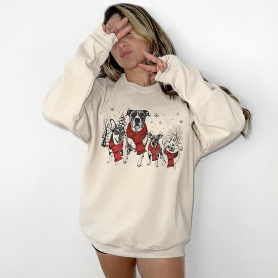 Custom Multi Pet Christmas T-Shirt with Photo & Name DTG Printed | Personalized Pet Portrait Shirt | Custom Dog Cat Sweatshirt