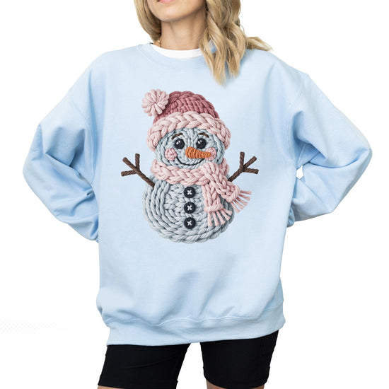 Yarn Snowman DTG Printed Pink Santa Sweatshirt or T-Shirt | Cute Holiday Graphic Tee | Pink Christmas Shirt