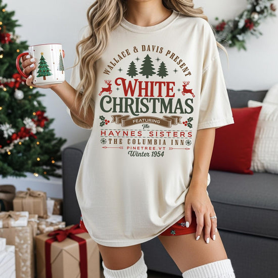 White Christmas Shirt, Tee Columbia Inn Pine Tree Vermont Christmas, Christmas Holiday Sweater, White Christmas Family Matching Tee