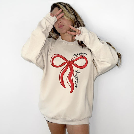 Christmas Bow Sweatshirt, Christmas Sweater, Women's Holiday Crewneck
