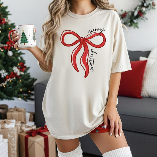 Christmas Bow Sweatshirt, Christmas Sweater, Women's Holiday Crewneck