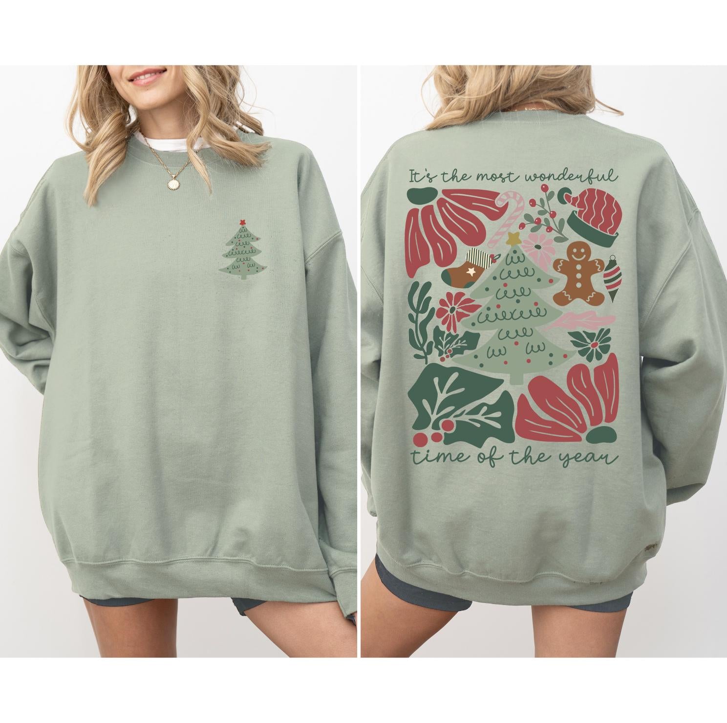 Merry Christmas DTG Printed Pink Santa Sweatshirt or T-Shirt | Cute Holiday Graphic Tee | Pink Christmas Shirt