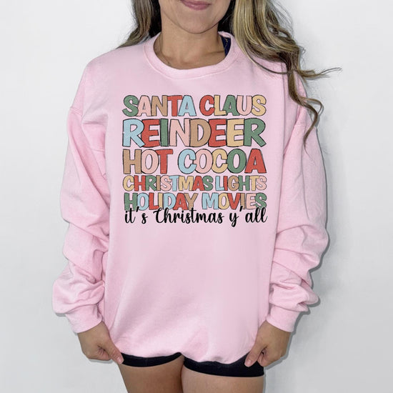 Christmas Favorites DTG Printed Christmas Sweatshirt or T-Shirt | Cute Holiday Graphic Tee | Pink Christmas Shirt
